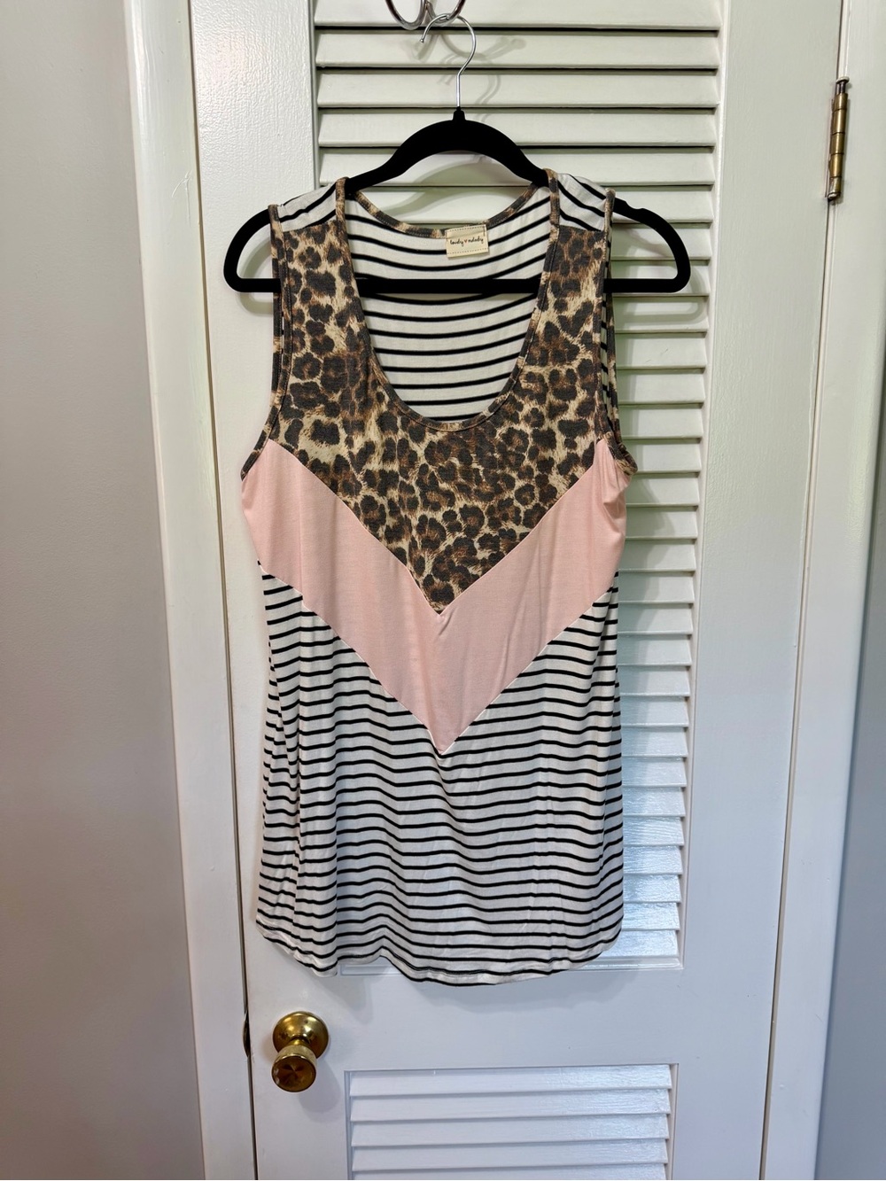 Lovely Melody Leopard Chevron & Striped Tank Top in Pink, Black, White